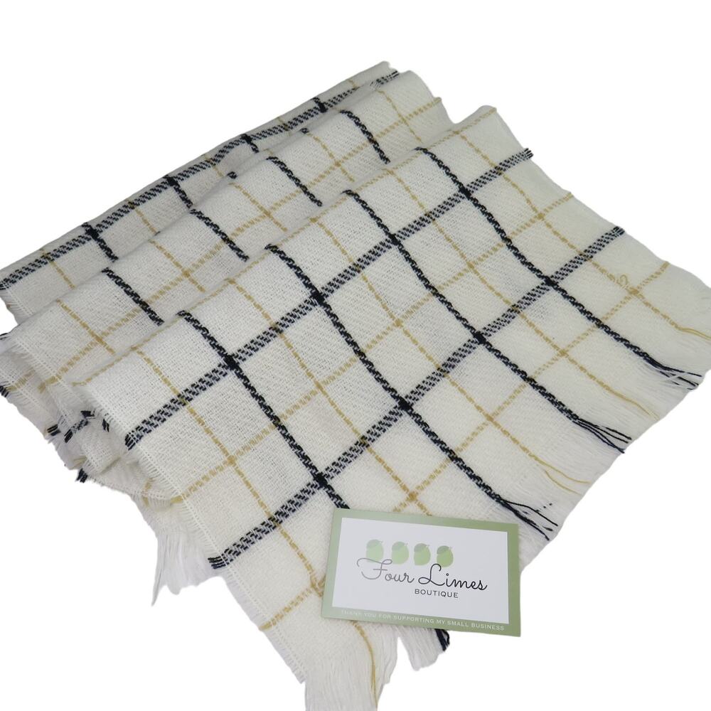 90s Vintage English Village White Plaid Scarf Preppy Retro Cozycore - Picture 2 of 4